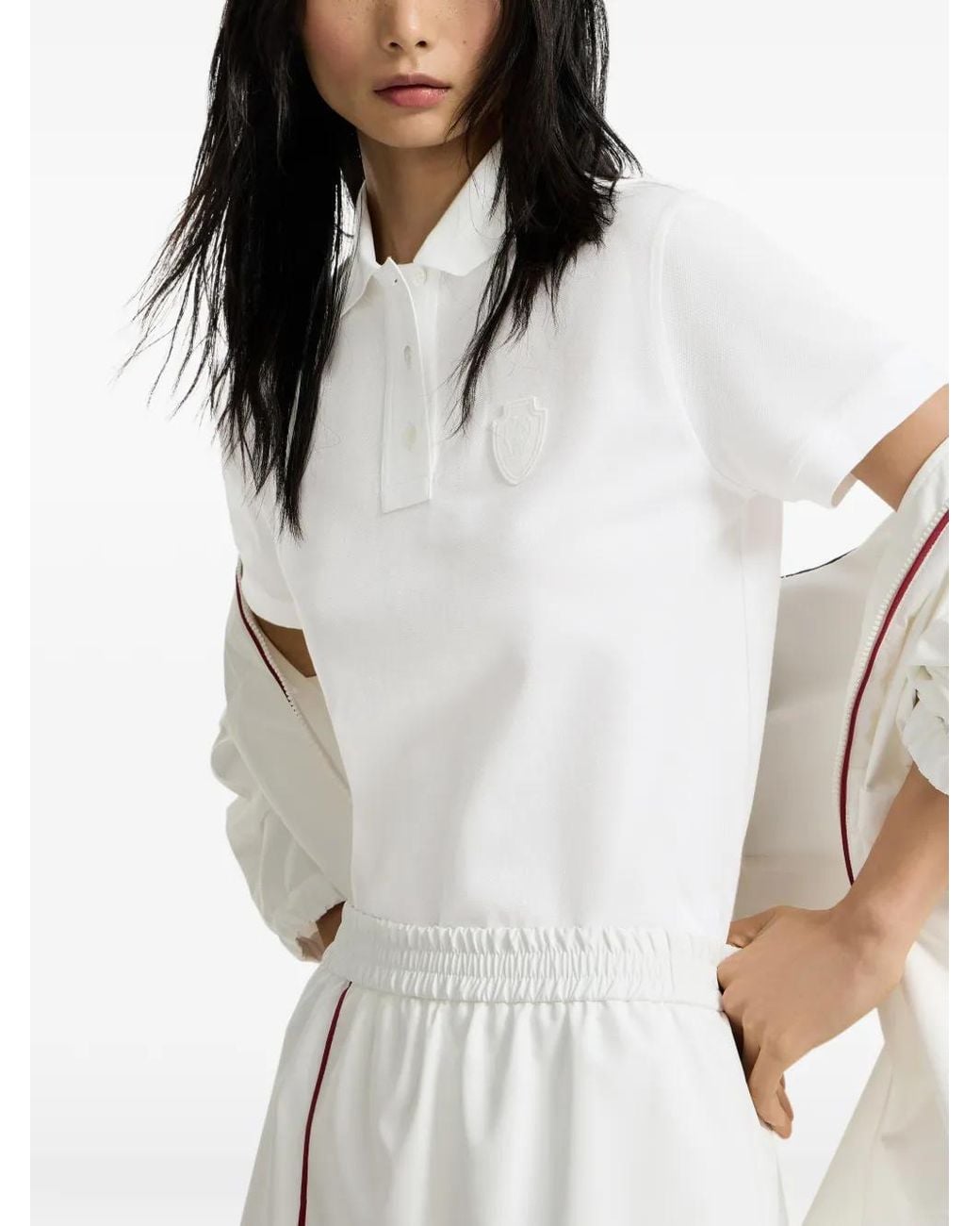 Brunello Cucinelli White Polo En Coton Piqué Stretch Avec Logo