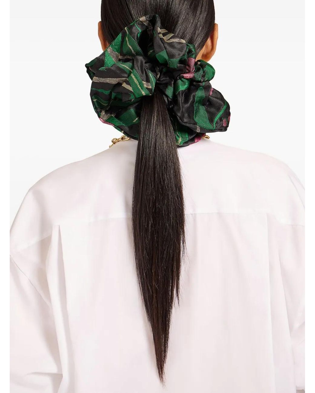 LaDoubleJ Green Giga Jacquard-Pattern Scrunchie