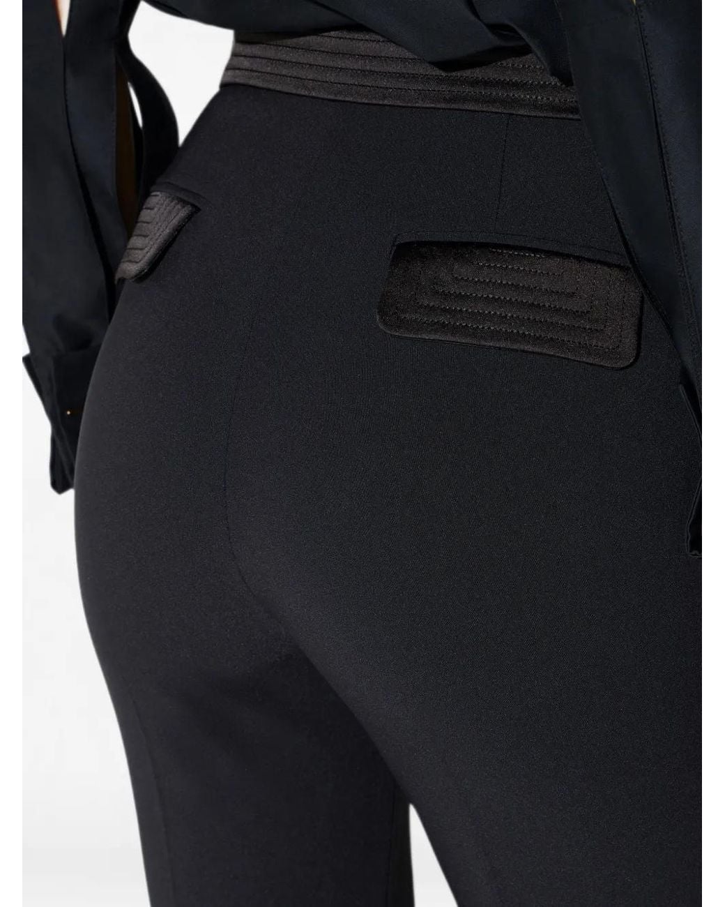 Elisabetta Franchi Blue Satin-Waistband Bell-Bottom Trousers