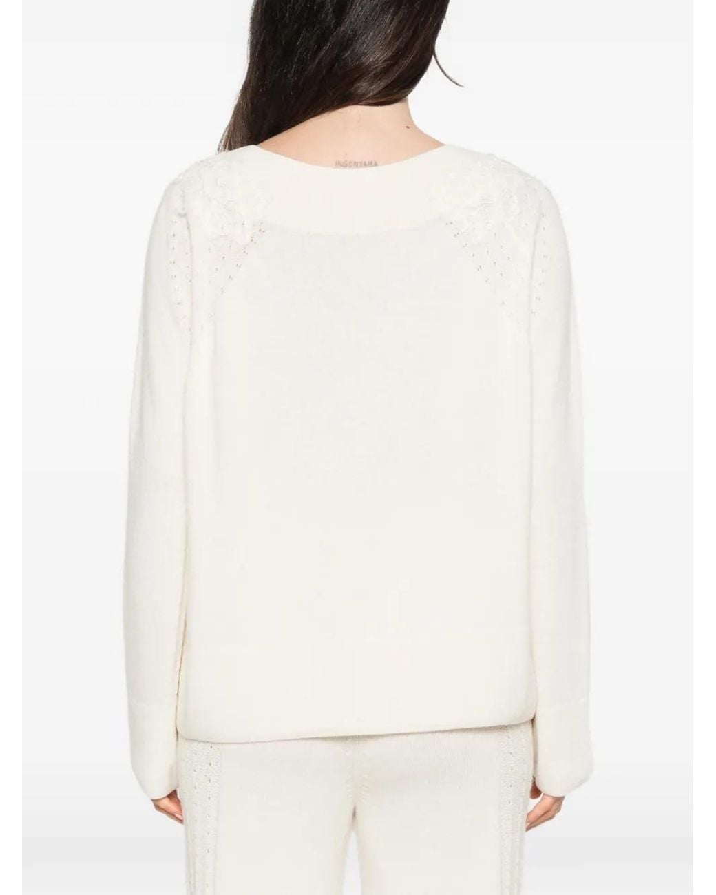 Ermanno Scervino White Lace-Trimmed Pointelle-Knit Sweater