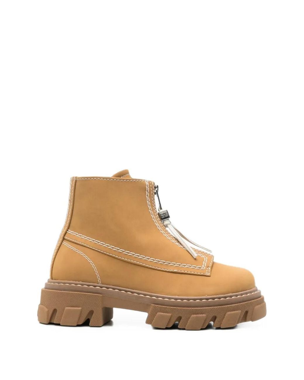 Ganni Natural Cleated Zip Ankle Boots