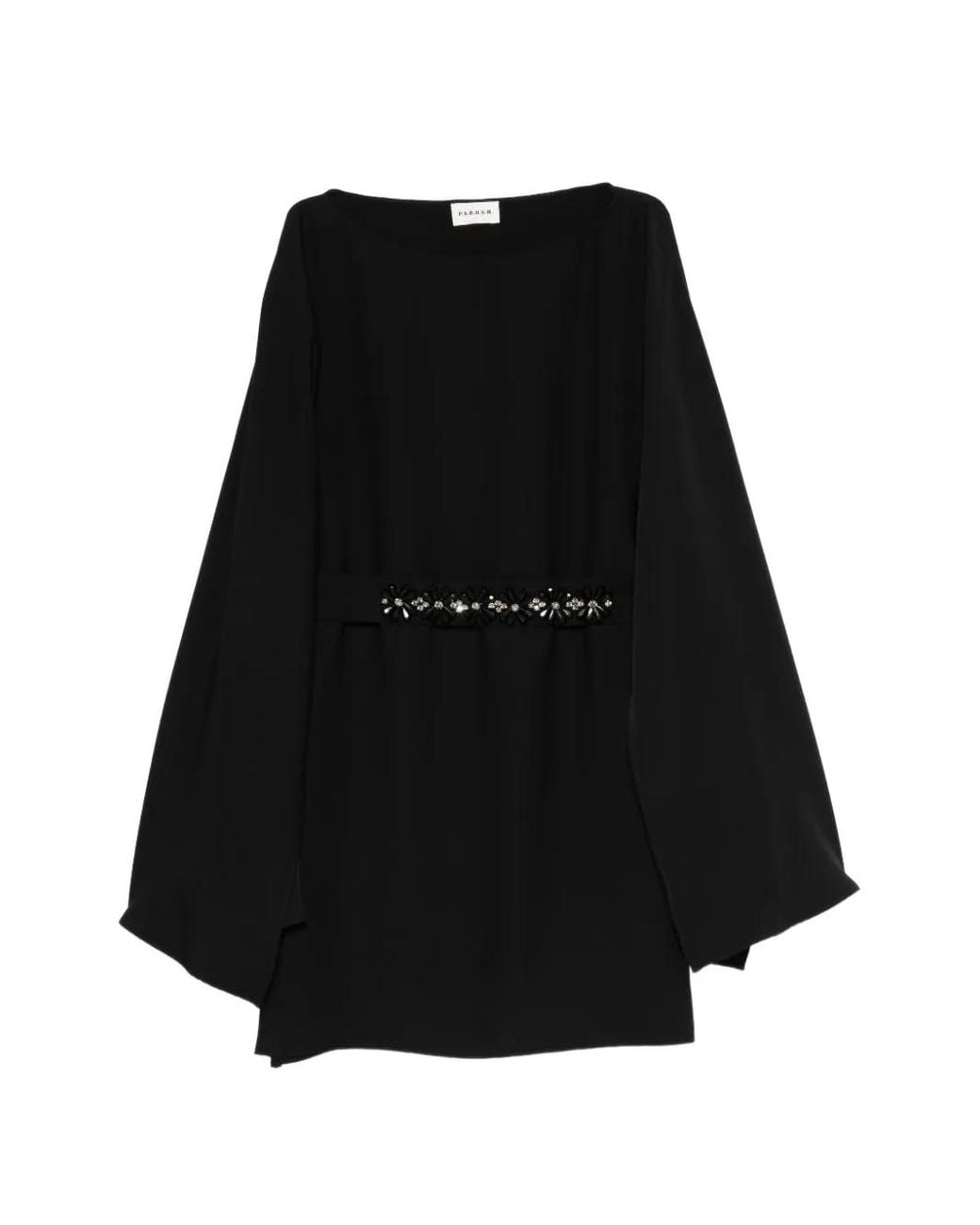P.A.R.O.S.H. Black Embellished Boat-Neck Mini Dress