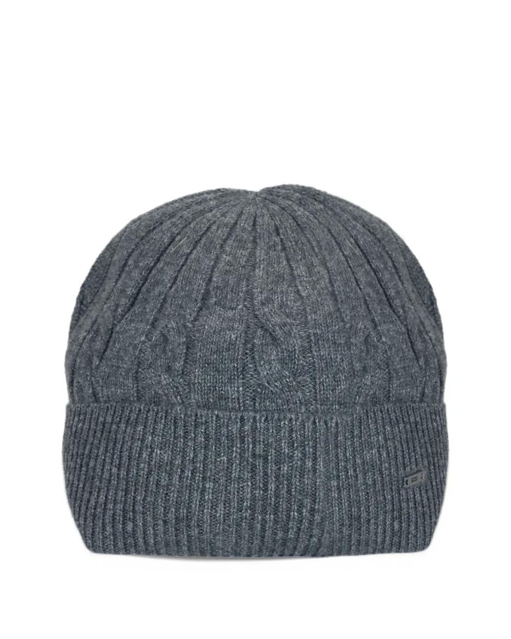 Boss Gray Cable-Knit Beanie Hat for men