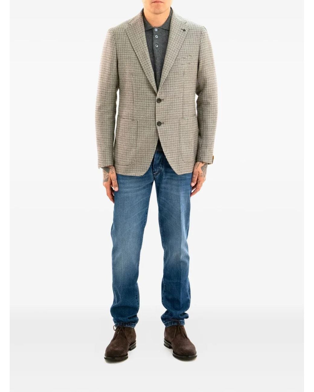 Tagliatore Gray Houndstooth Button Jacket for men