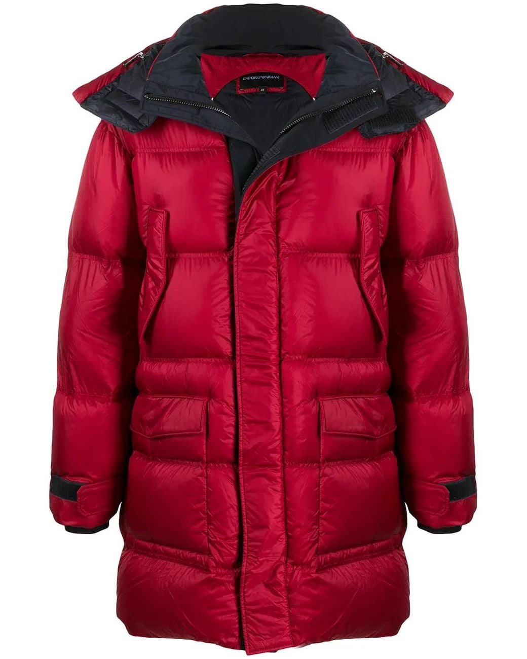 Emporio Armani Red Contrast Hood Down Parka for men