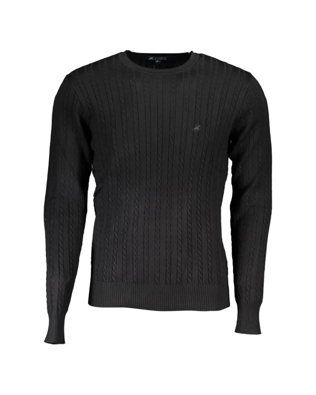 U.S. Grand Black Cable-Knit Crew-Neck Sweater for men