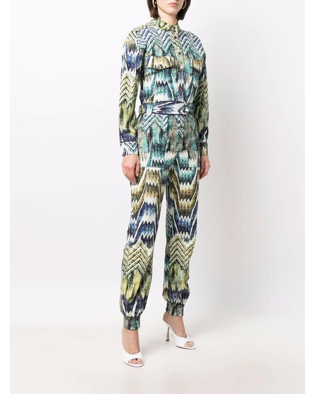 Chufy Blue Patterned Belted Jumpsuit