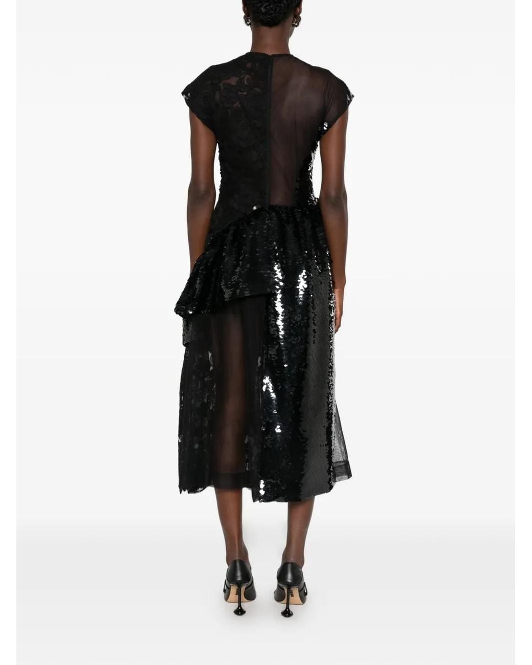 Simone Rocha Black Cap-Sleeve Midi Dress