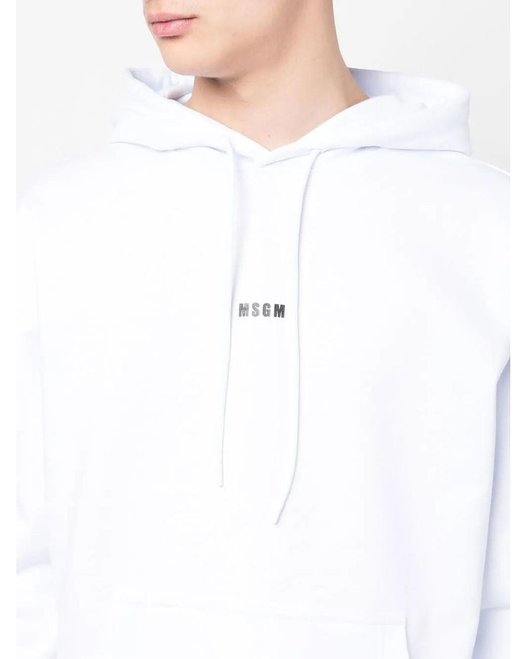 MSGM White Logo-Print Hoodie for men