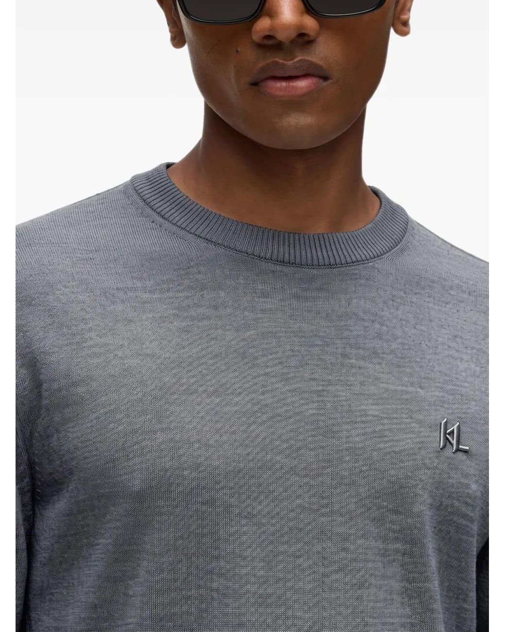 Karl Lagerfeld Gray Merino Wool Crew-Neck Sweater for men