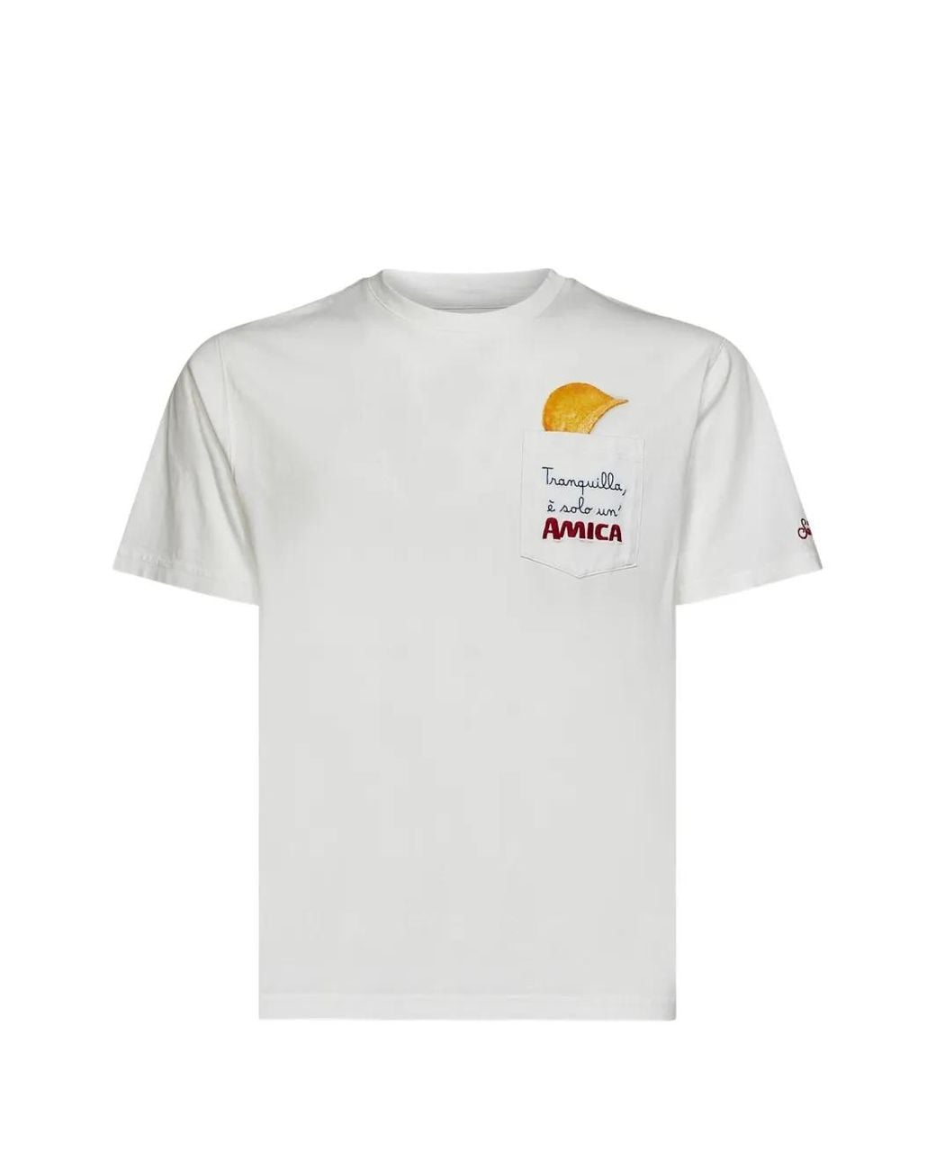 Mc2 Saint Barth White Connor Organic Cotton T-Shirt With Amica Chips-Print And Embroidery for men