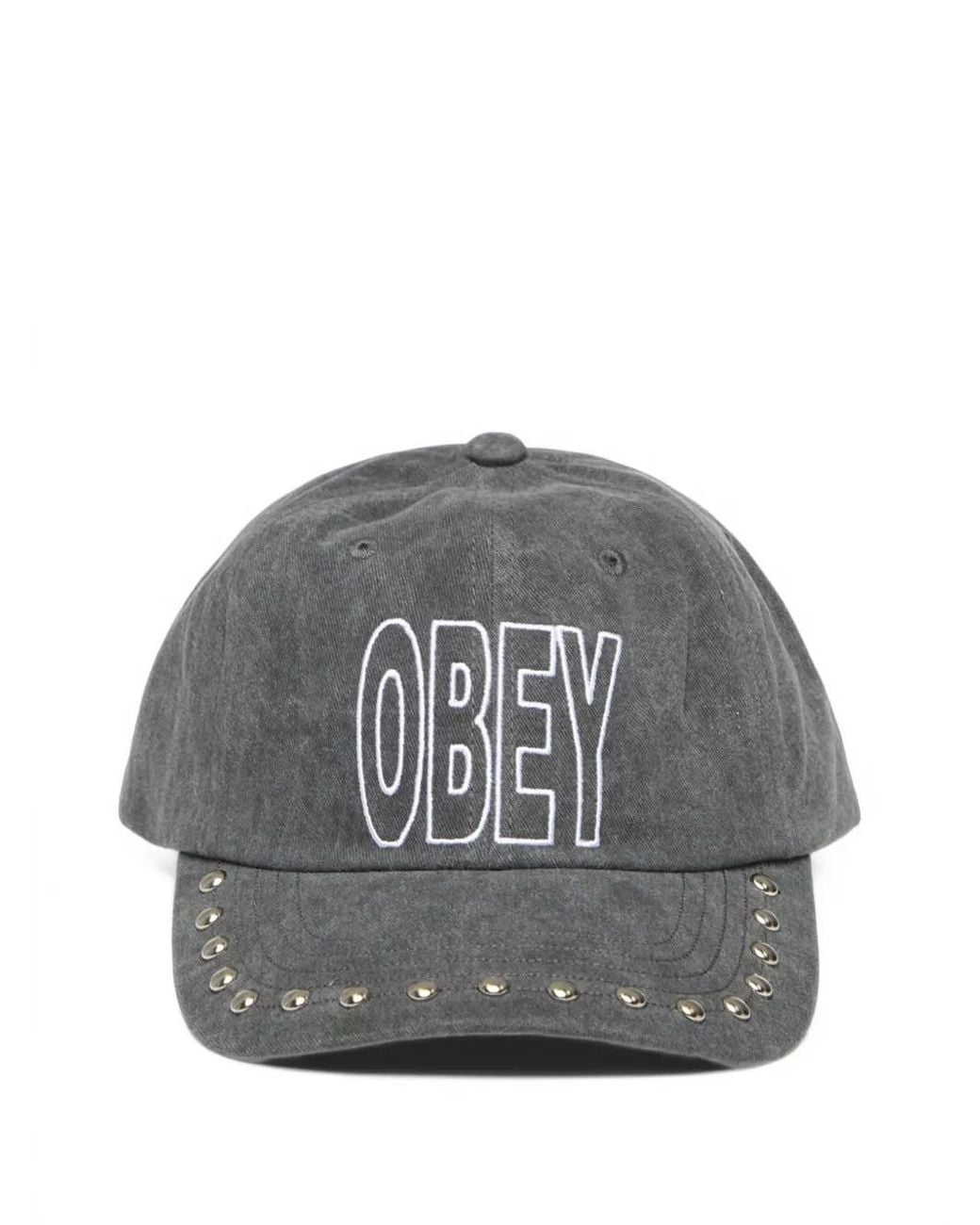 Obey Gray Stud-Embellished 6-Panel Cap for men