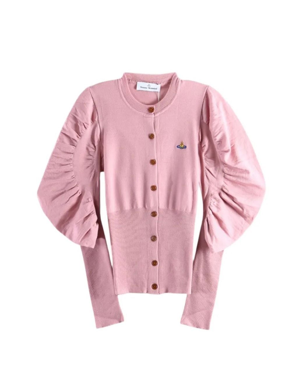 Vivienne Westwood Pink Orb-Embroidered Puff-Sleeve Cardigan