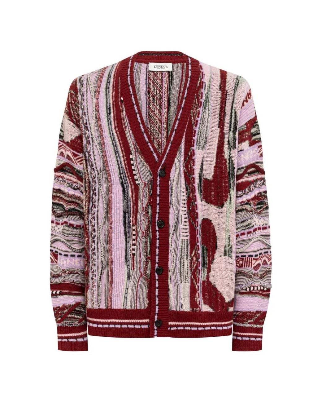 Laneus Red Jacquard-Knit Cardigan for men