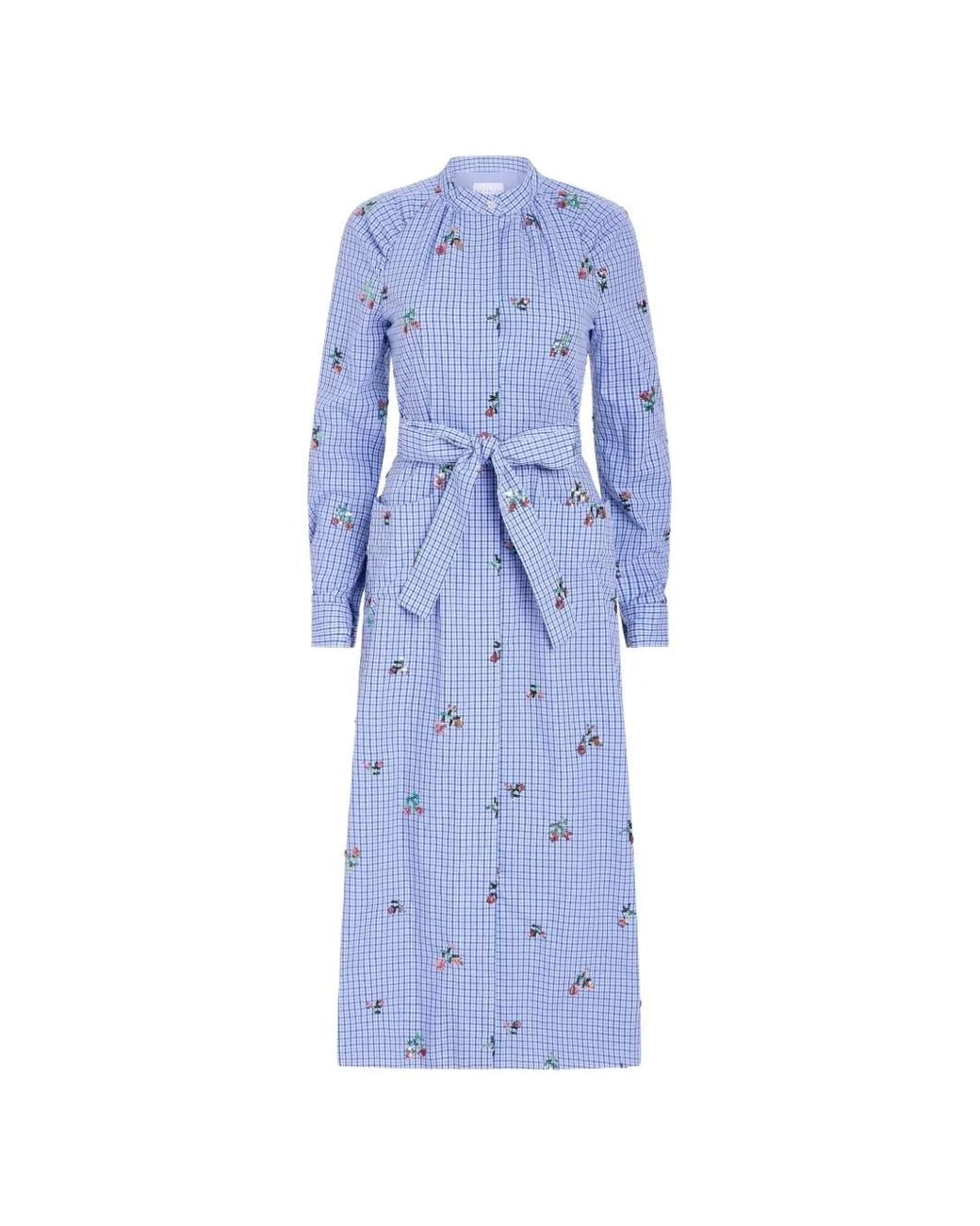 Markarian Blue Gazania Sequin-Embellished Midi Shirt Dress