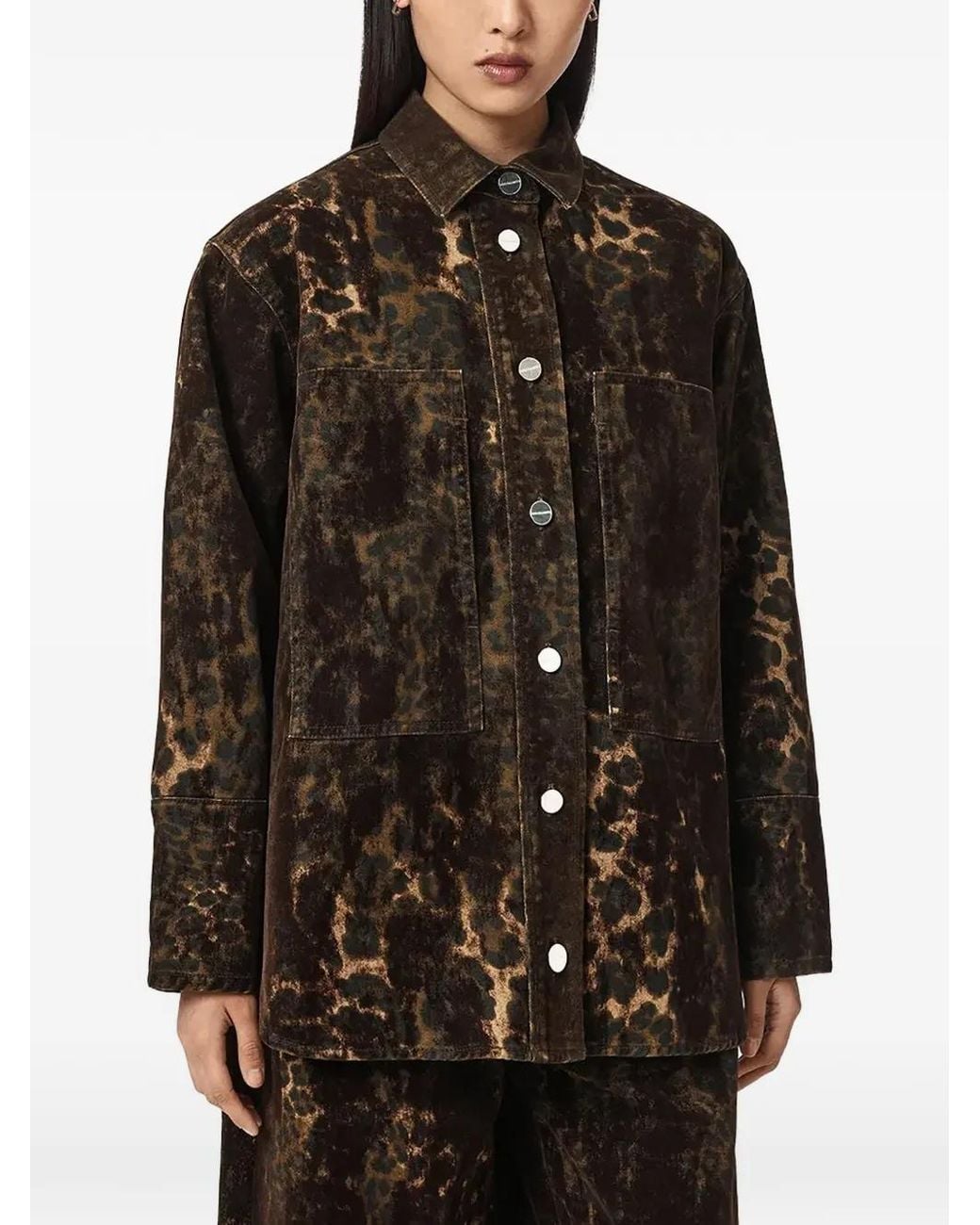 AllSaints Black Leopard-Print Denim Shirt