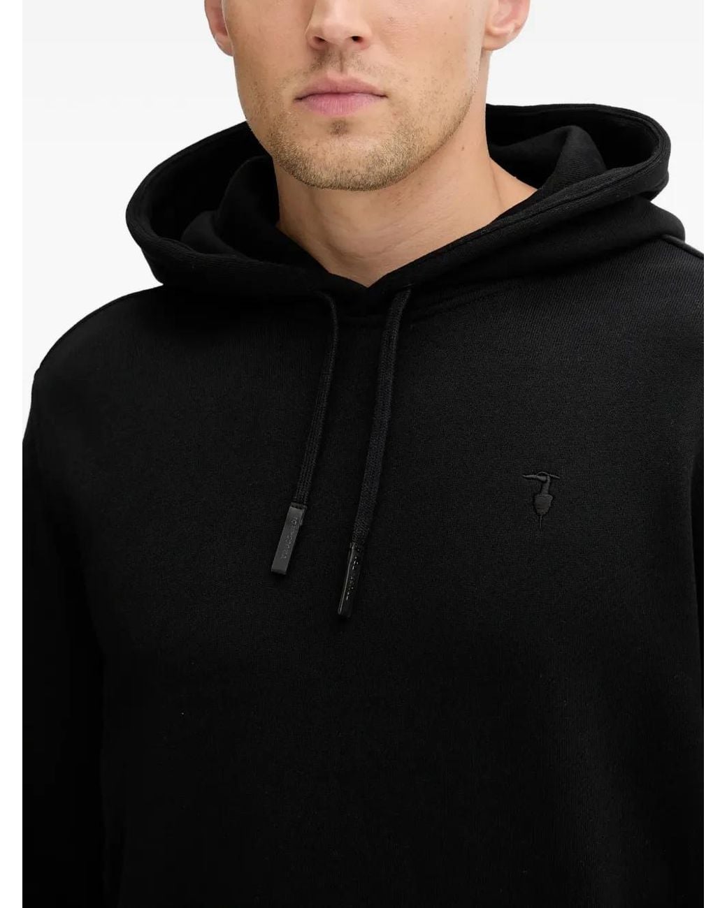 Trussardi Black Diagonal Drawstring Hoodie for men