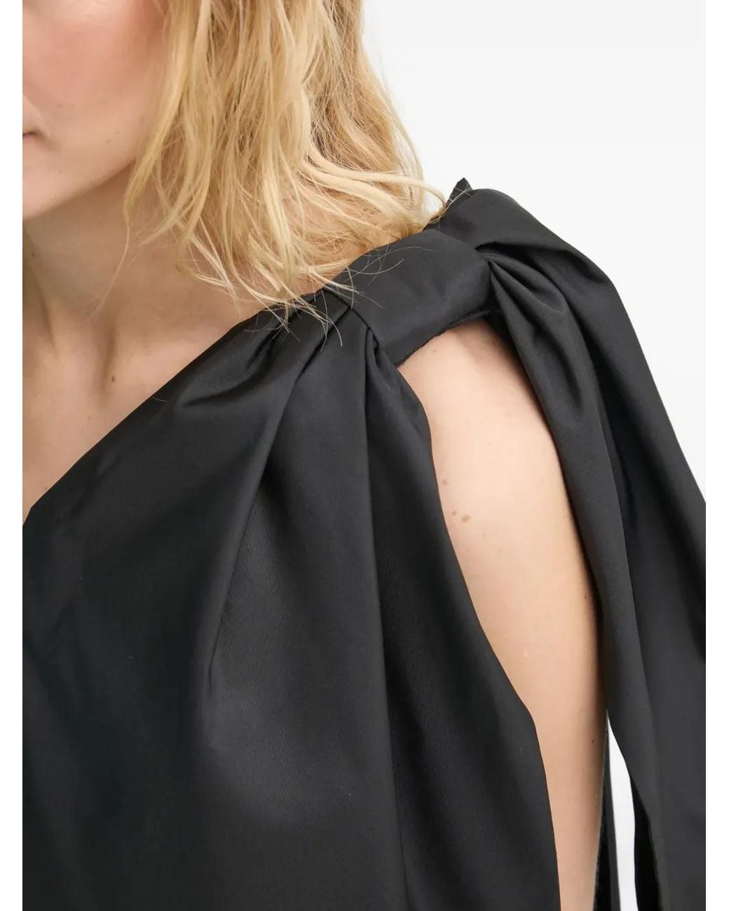 Sleeper Black Bow One-Shoulder Midi Dress