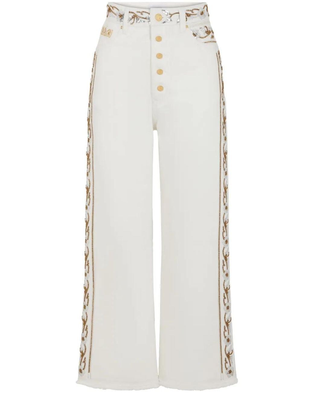 Rabanne White Embroidered Mid-Rise Cropped Jeans