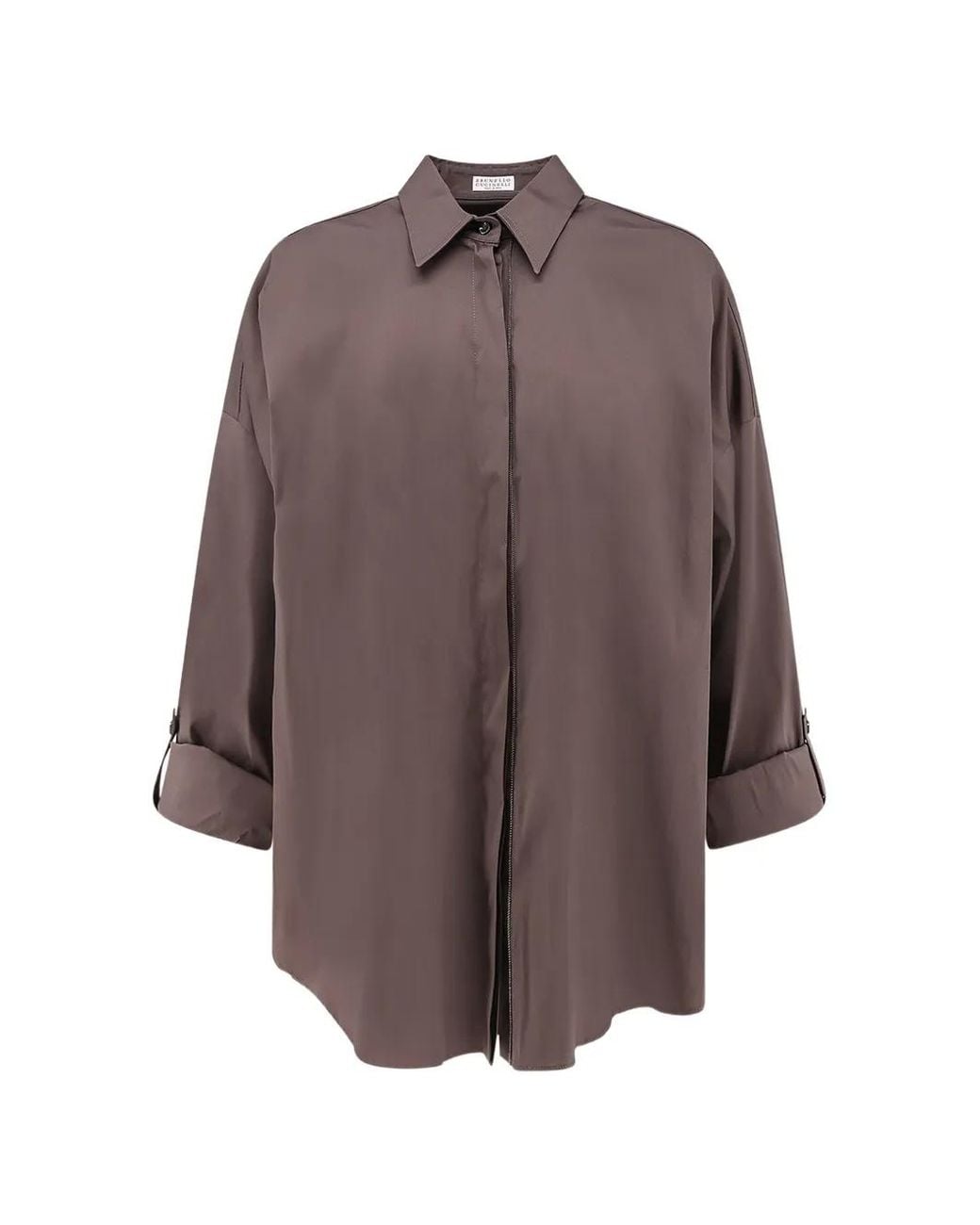 Brunello Cucinelli Brown Monili-Trim Poplin Shirt