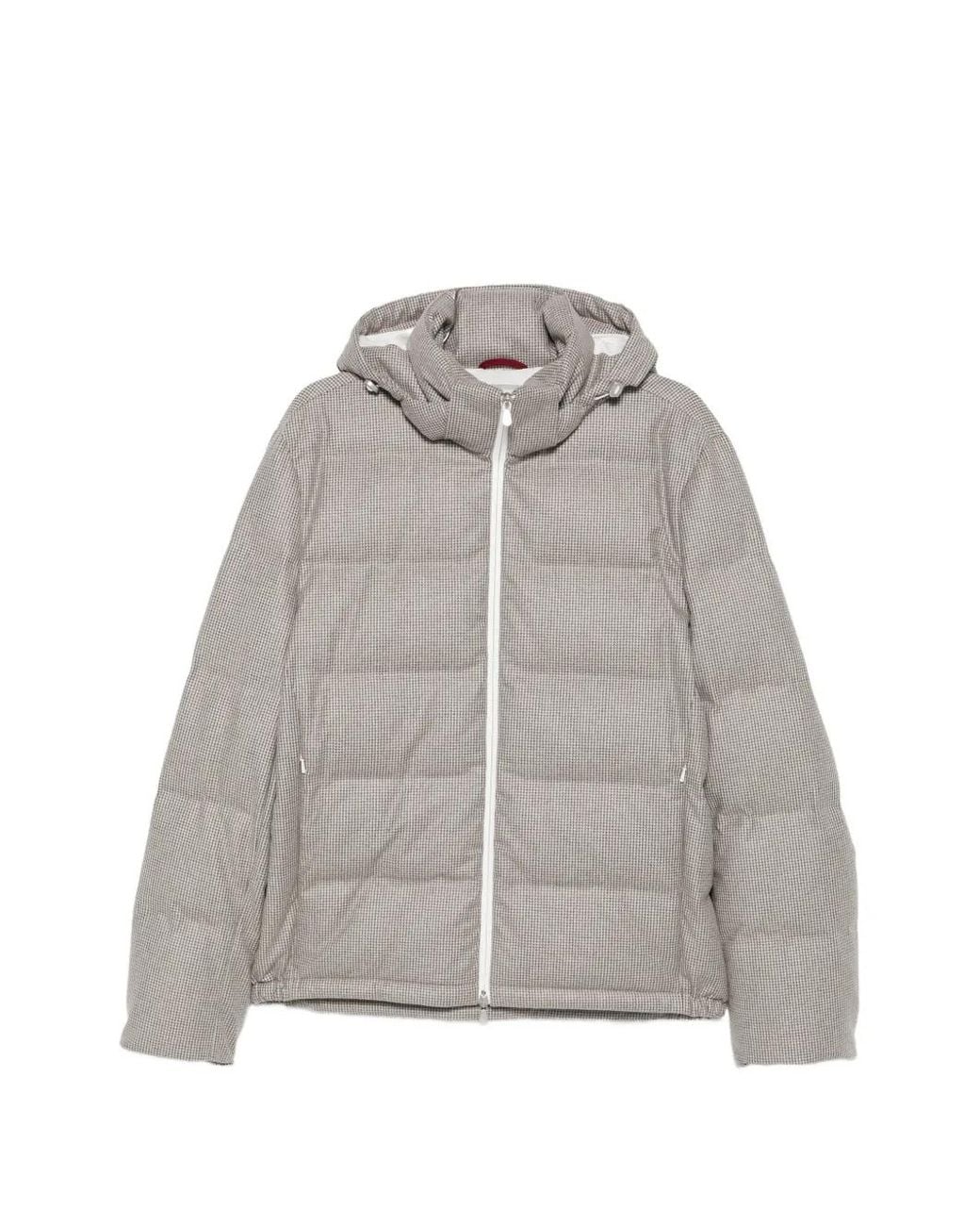 Brunello Cucinelli Gray Houndstooth-Pattern Quilted Jacket for men