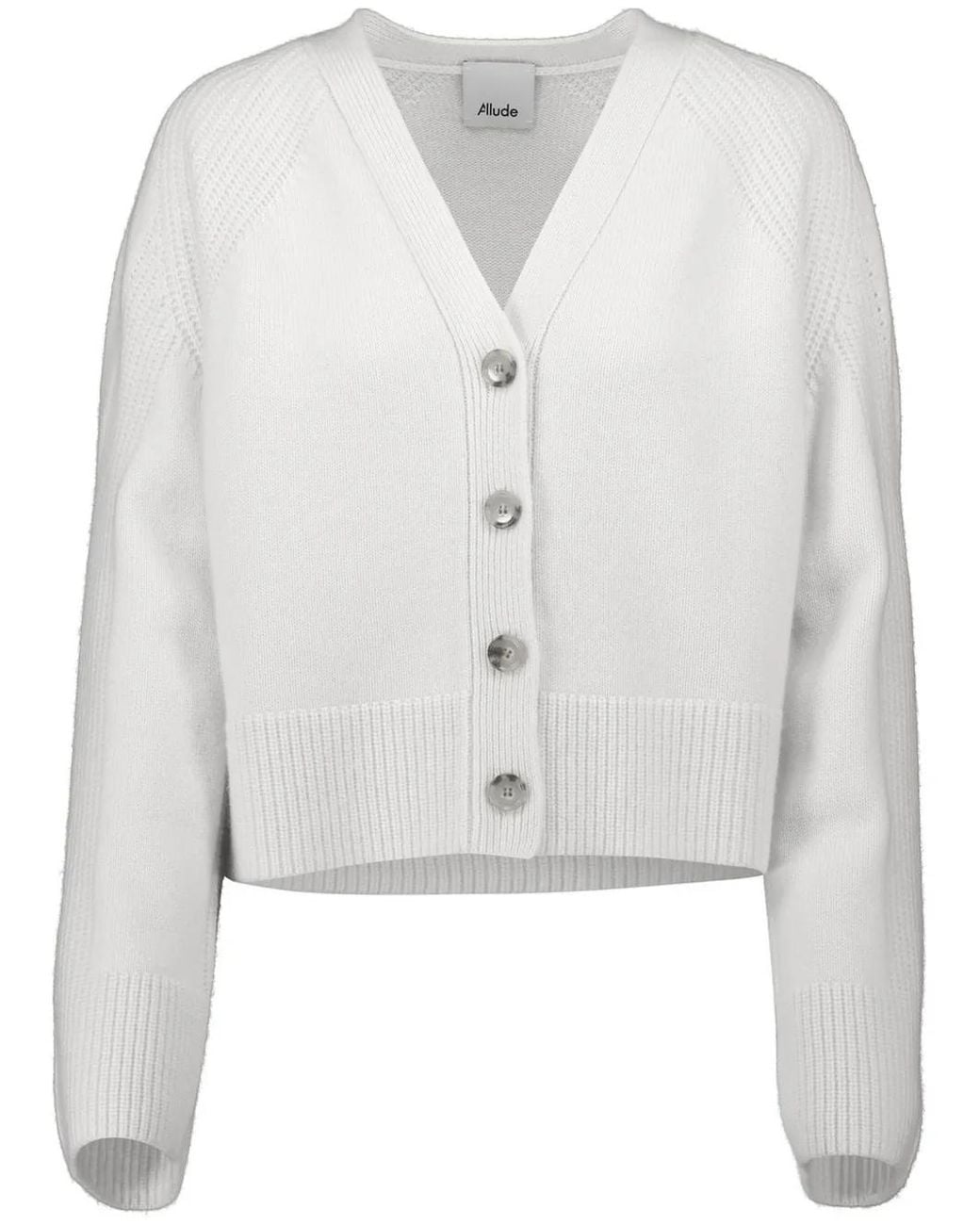 Allude White Buttoned V-Neck Cardigan