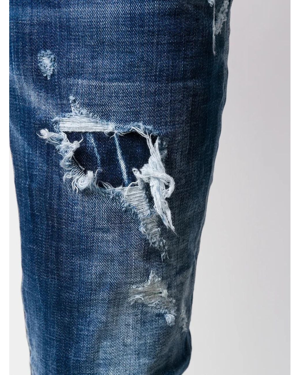 DSquared² Blue Distressed Slim-Fit Jeans