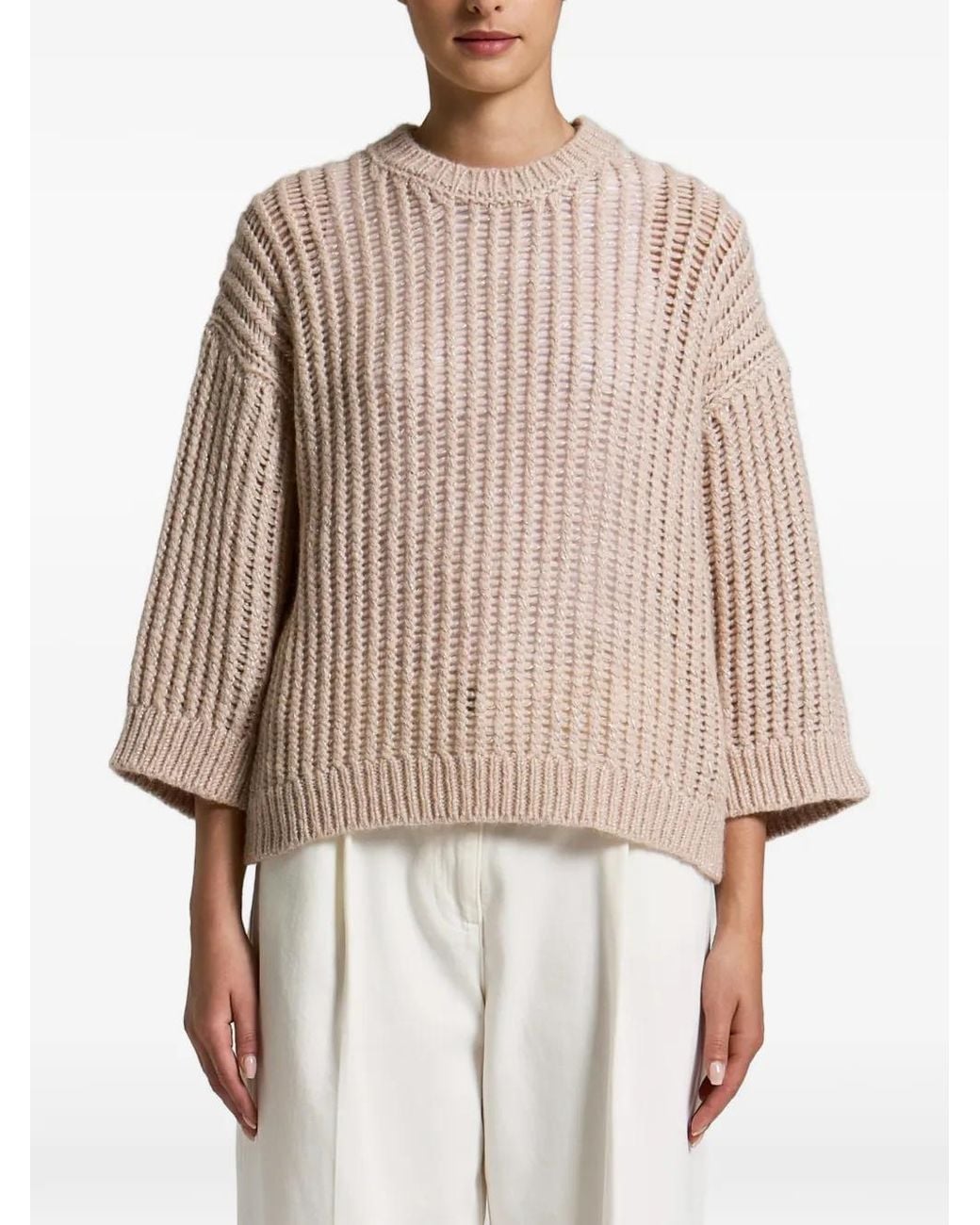 Peserico Natural Open-Knit Ribbed Sweater