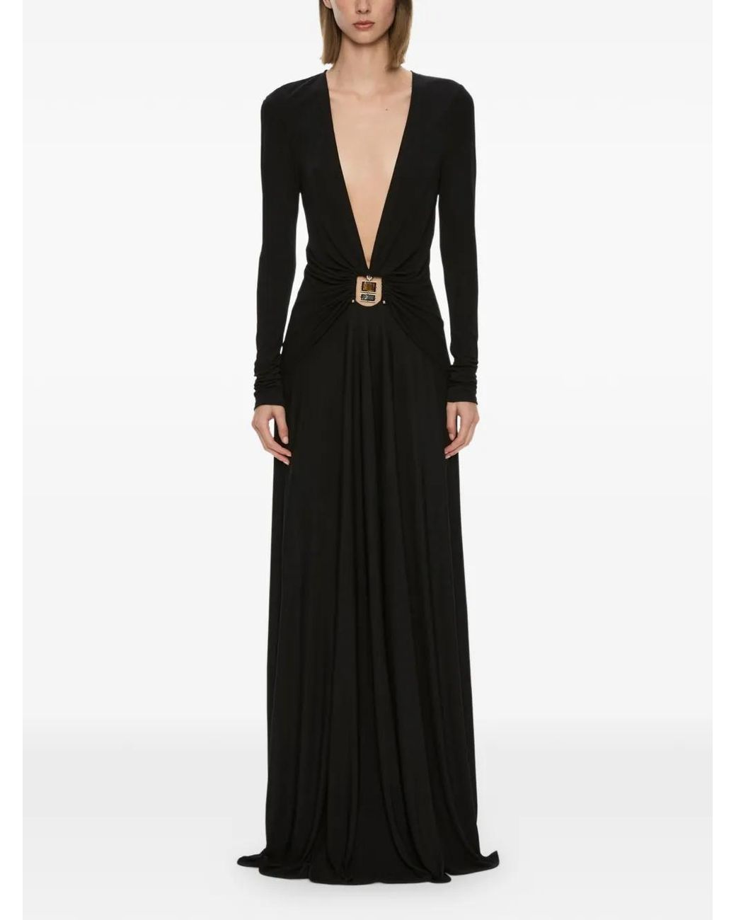 Christopher Esber Black Bezel Quartz Ruched Long-Sleeve Dress
