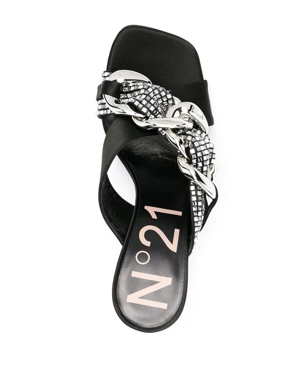 N°21 Black Chunky Chain Crystal-Embellished Sandals
