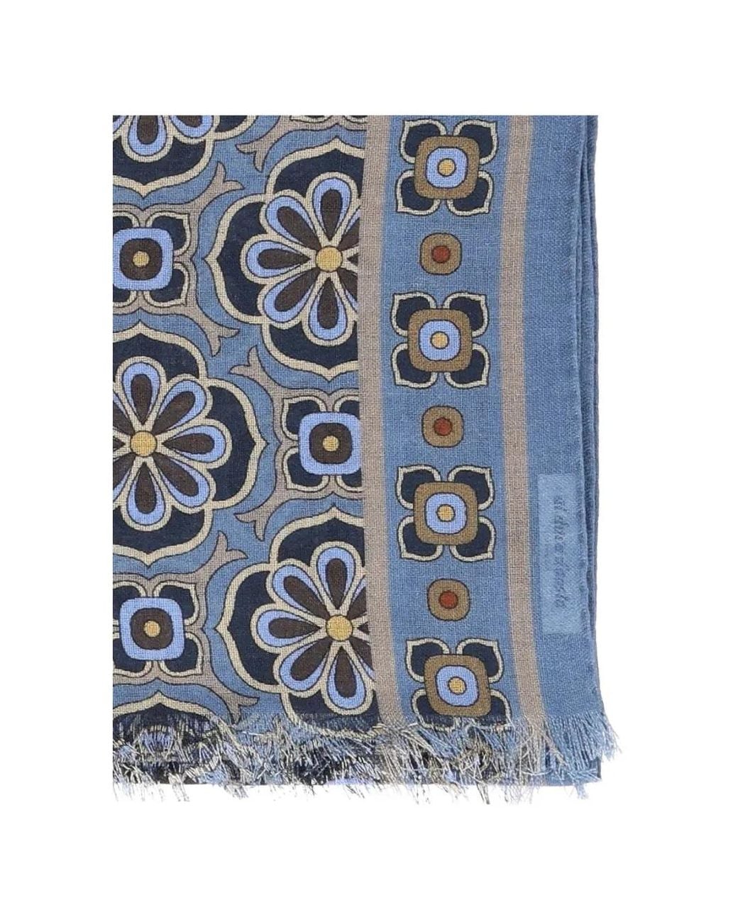 Al Duca D'aosta Blue Floral-Print Wool Scarf for men