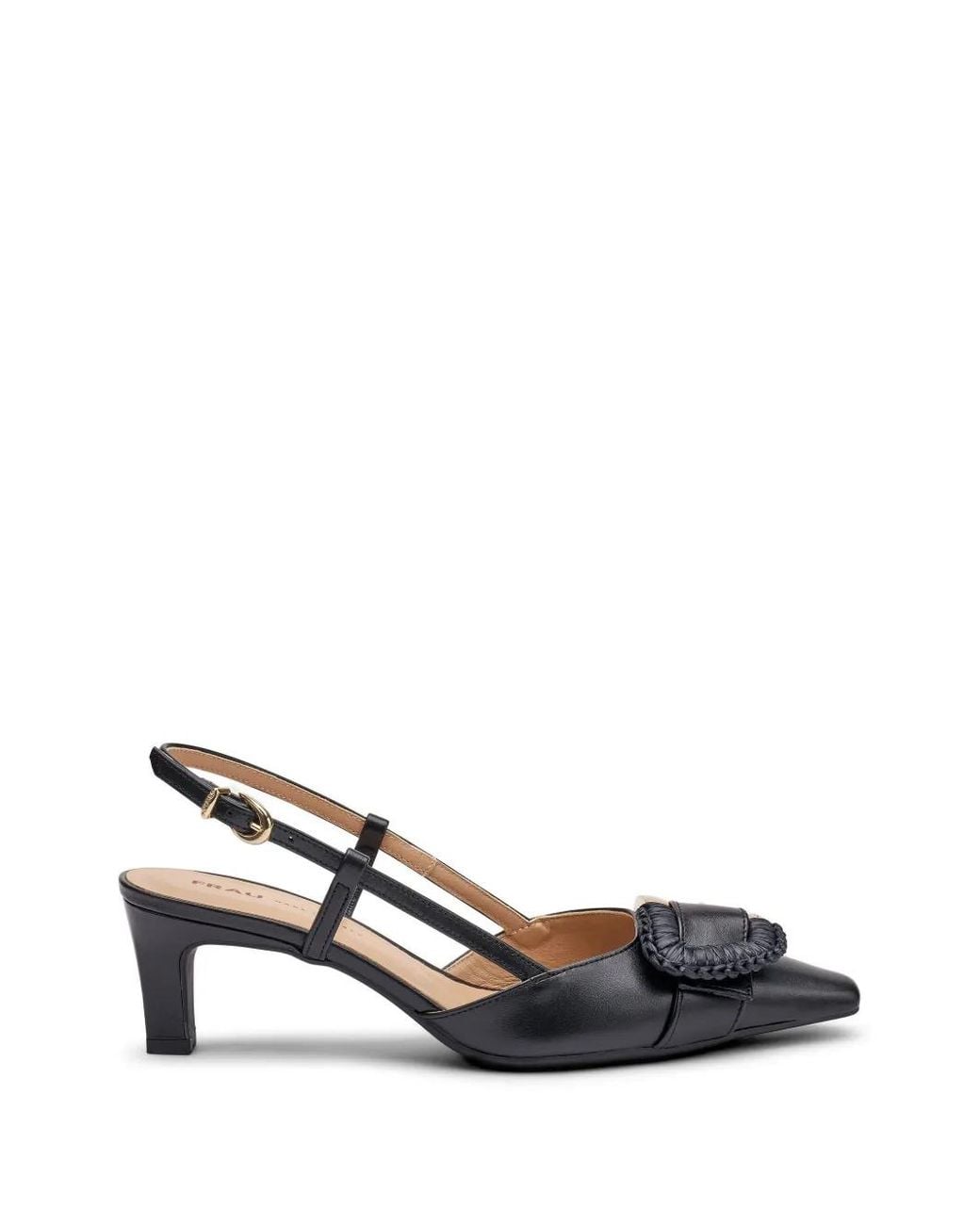 Frau White Buckle-Detail Leather Pumps