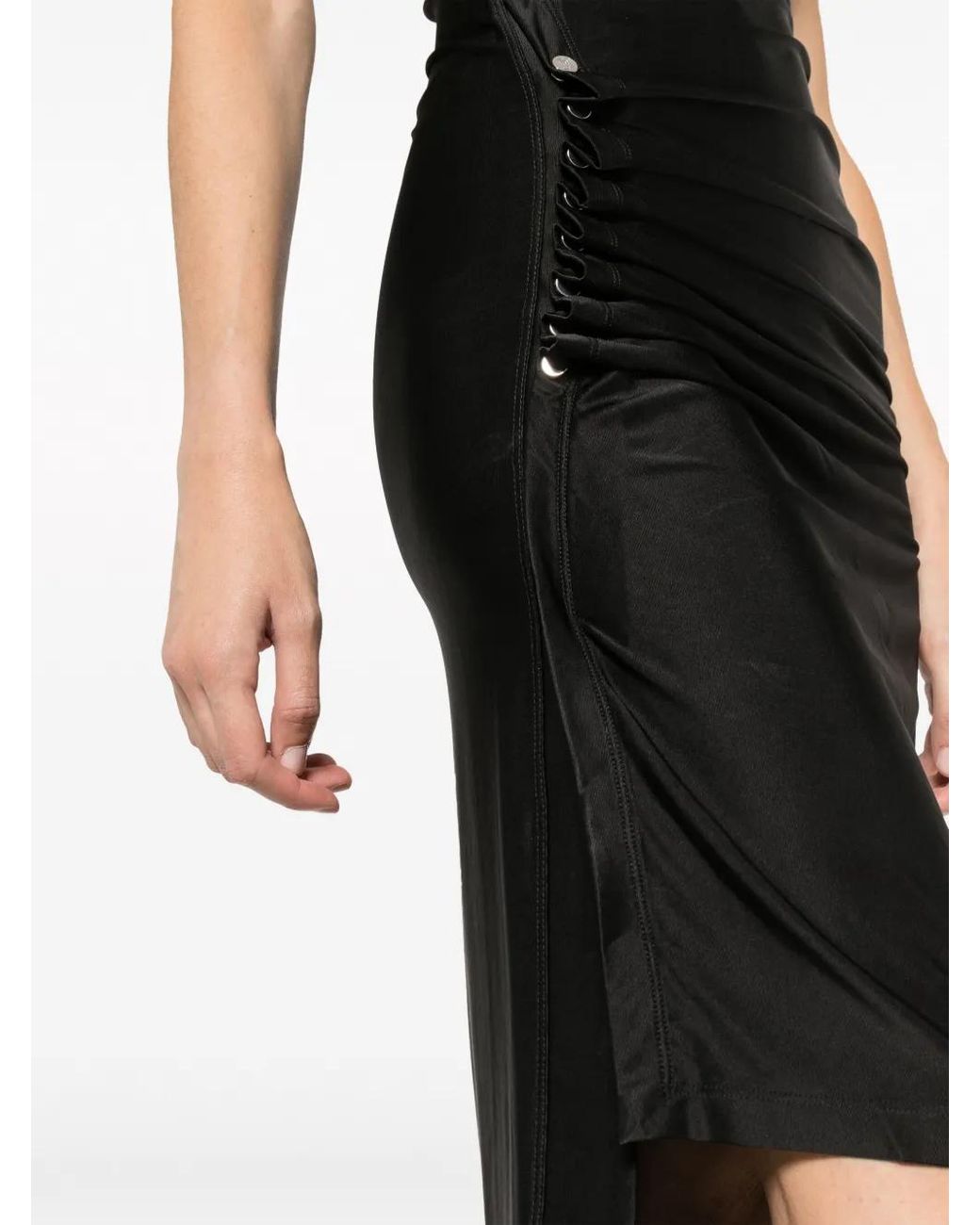 Rabanne Black Asymmetric Draped Midi Dress