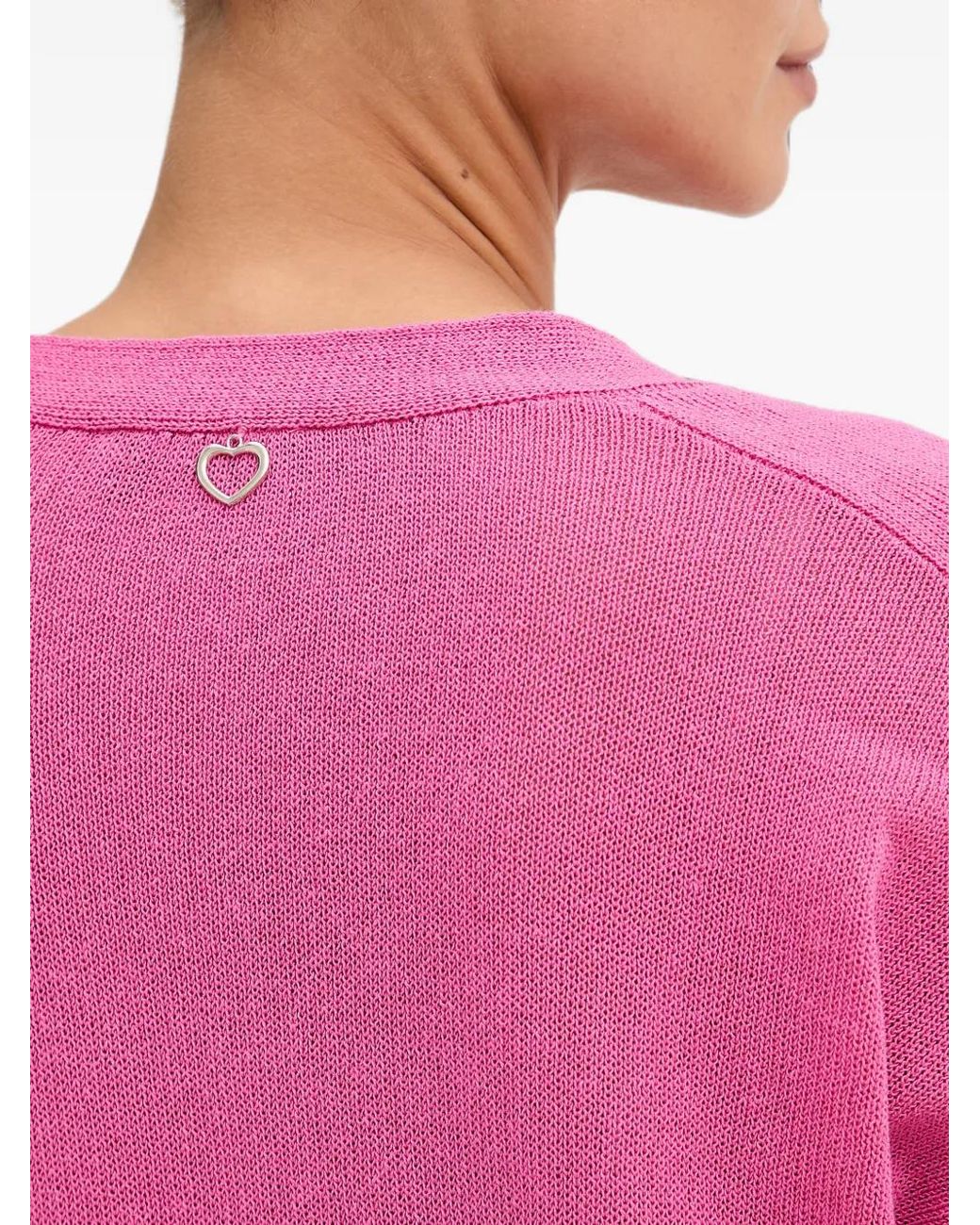 MARC AUREL Pink V-Neck Three-Quarter Sleeve Cardigan
