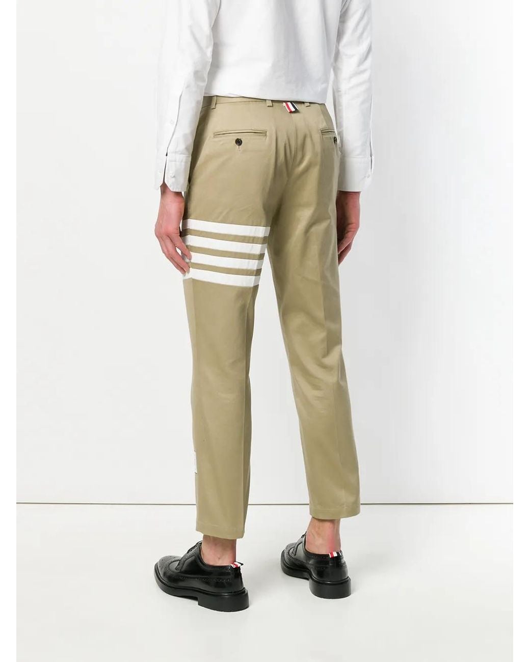 Thom Browne Natural 4-Bar Cotton Trousers for men