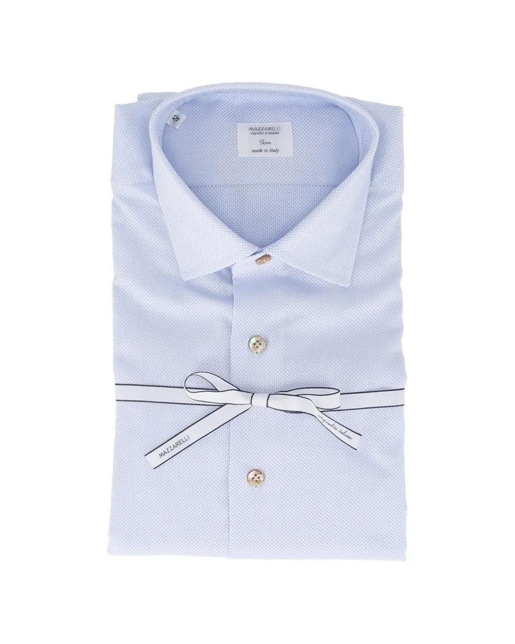 Mazzarelli Blue Basket-Weave Slim-Fit Shirt for men