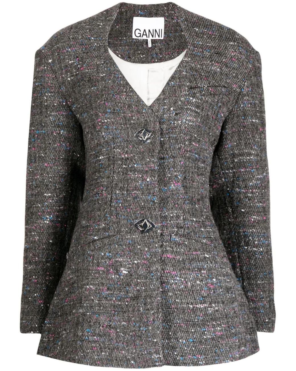 Ganni Gray Fitted Wool Blazer