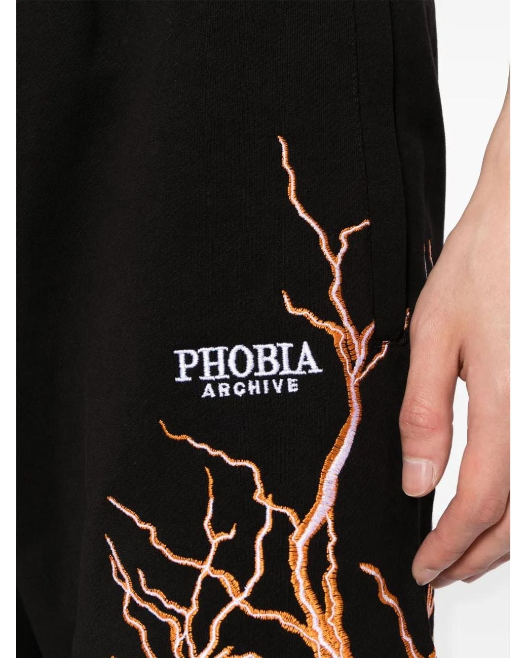 Phobia Black Lightning-Embroidered Track Shorts for men