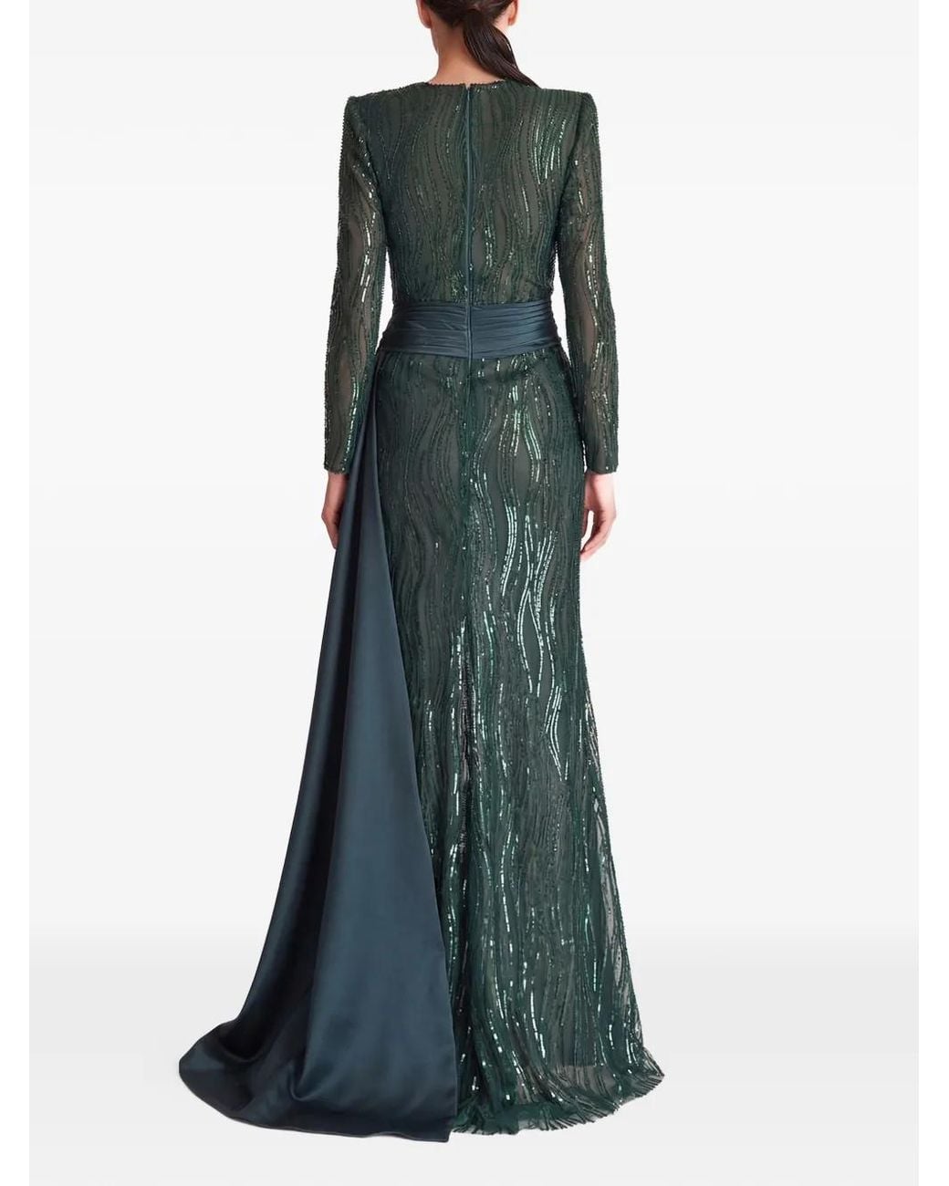 Gatti Nolli by Marwan Green Sequin-Embellished Gown Dress
