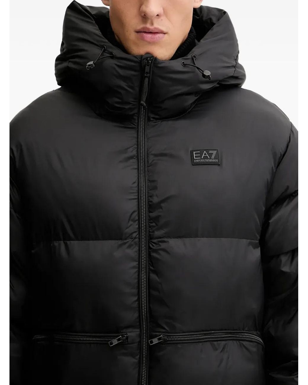 EA7 Black Logo Patch Padded Coat for men