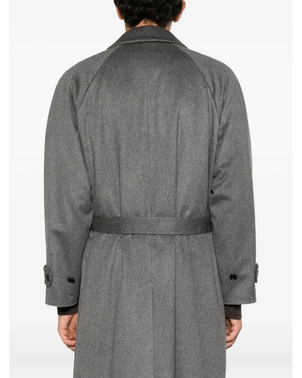 Ssstein Gray Belted Double-Breasted Coat for men
