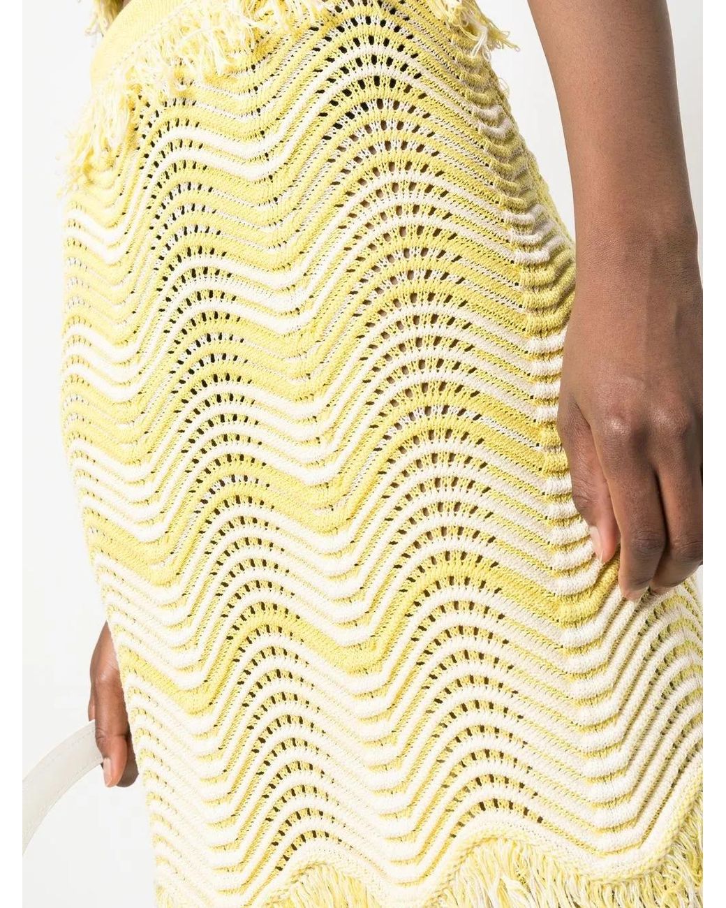 Genny Yellow Fringe-Detail Knitted Skirt