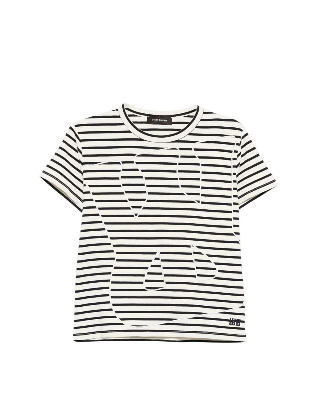 Wales Bonner White Striped-Pattern Graphic-Print T-Shirt