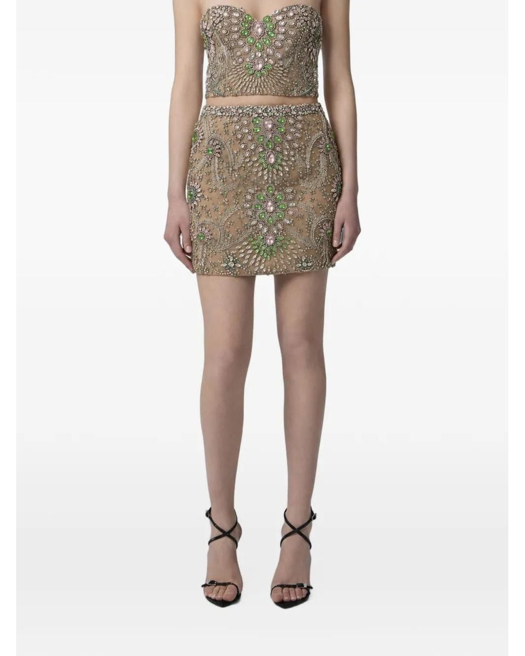 Philipp Plein Natural Crystal-Embellished Tulle Mini Skirt