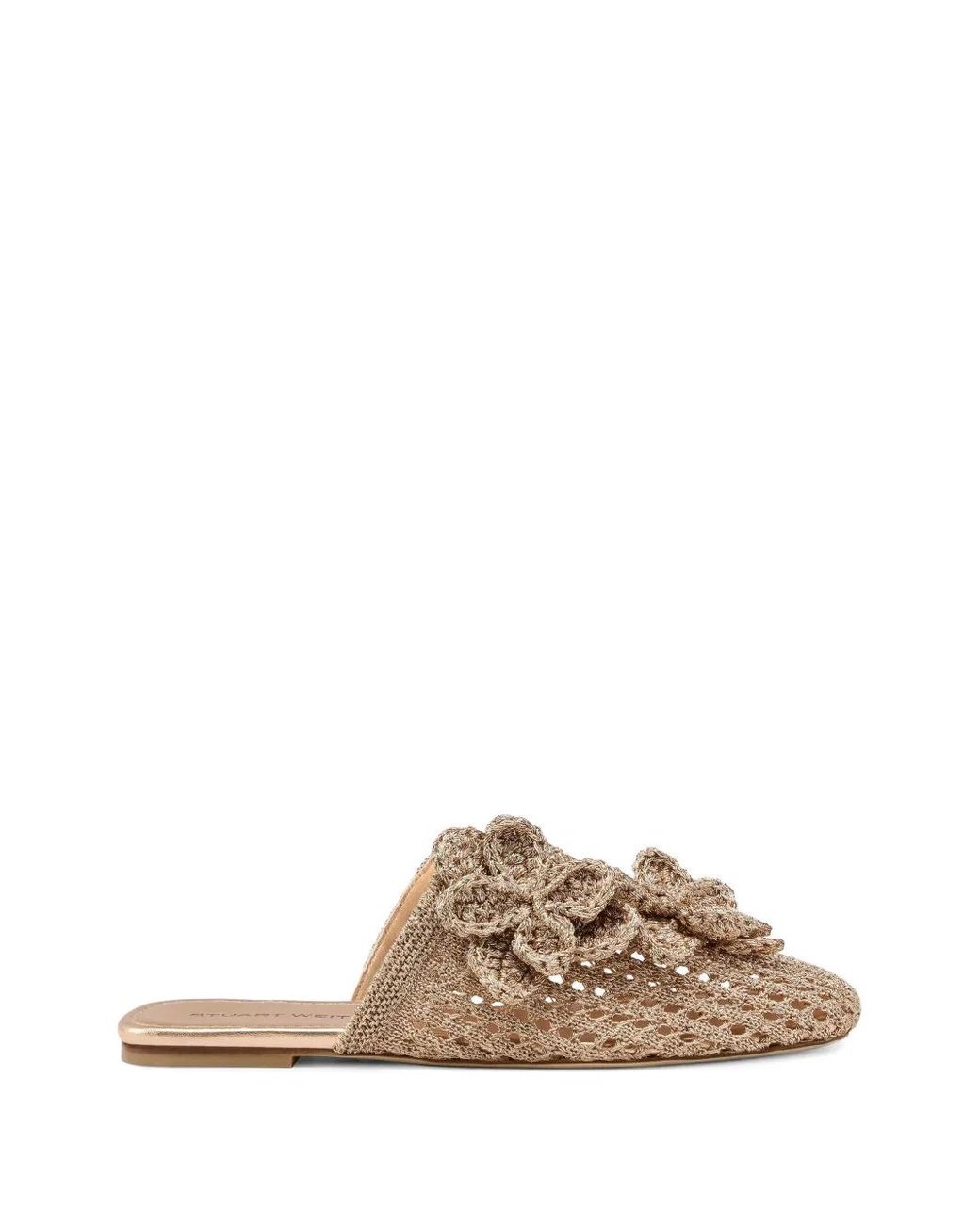 Stuart Weitzman Brown Lotus Floral-Appliqué Mules