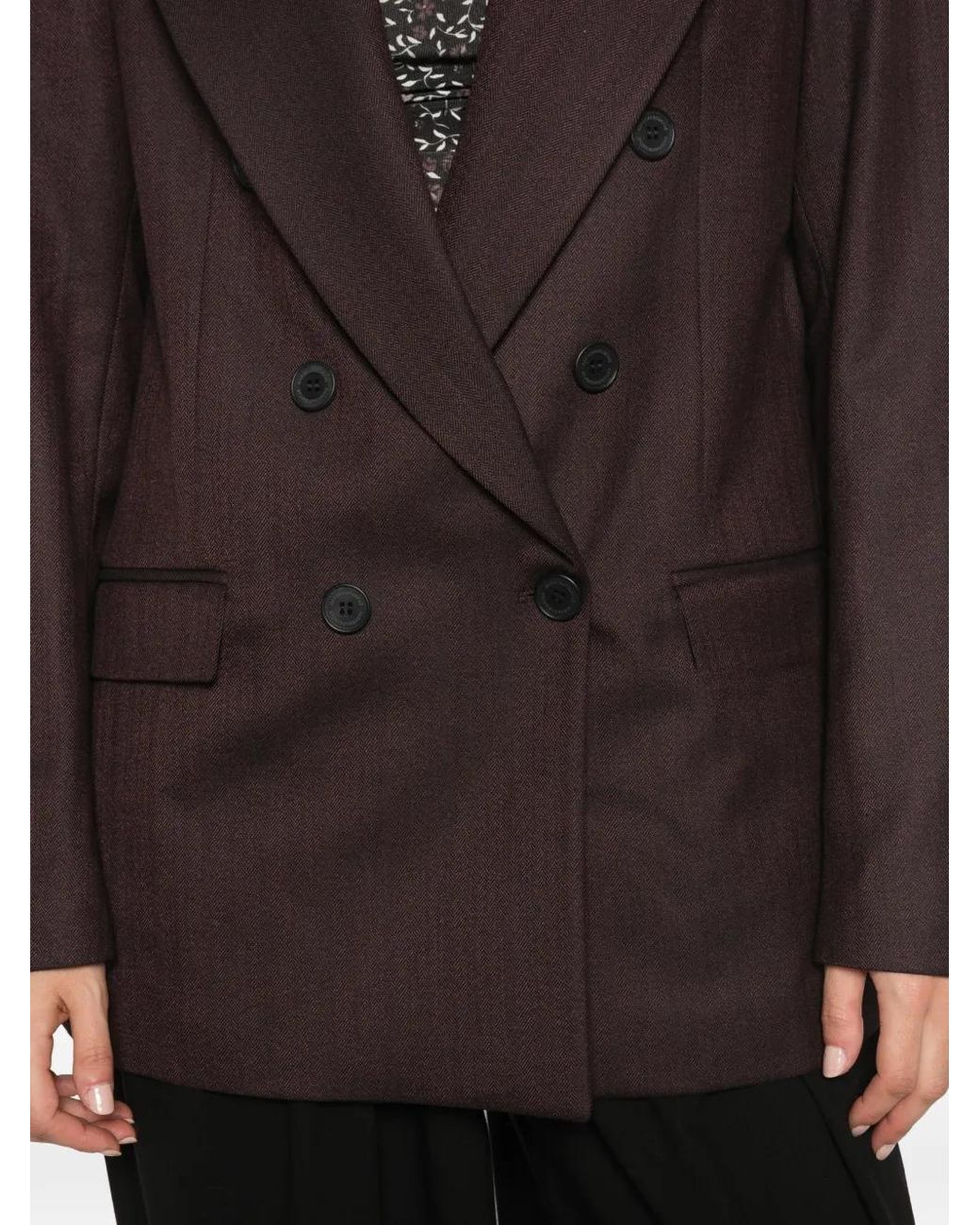 Mar De Margaritas Brown Herringbone Double-Breasted Blazer