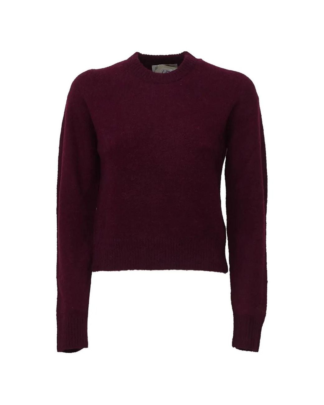Mc2 Saint Barth Purple Aubergine Lucille Soft Alpaca Wool-Blend Crew-Neck Knit Sweater With Logo Embroidery