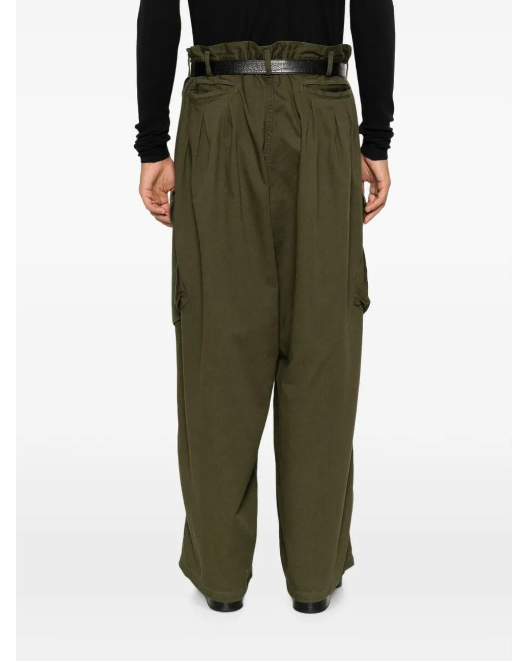 Yohji Yamamoto Green Pleated Paperbag Cargo Pants for men