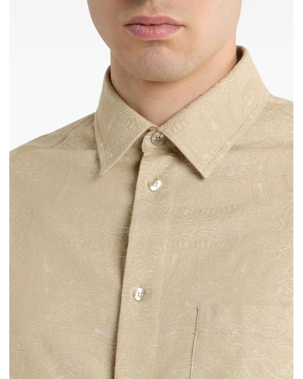 Etro Natural Paisley Cotton Jacquard Shirt for men