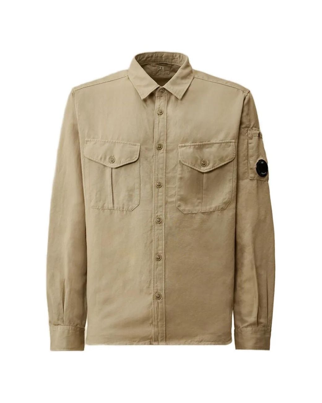 C P Company Natural Cotton/Linen Long Sleeve Button Shirt for men